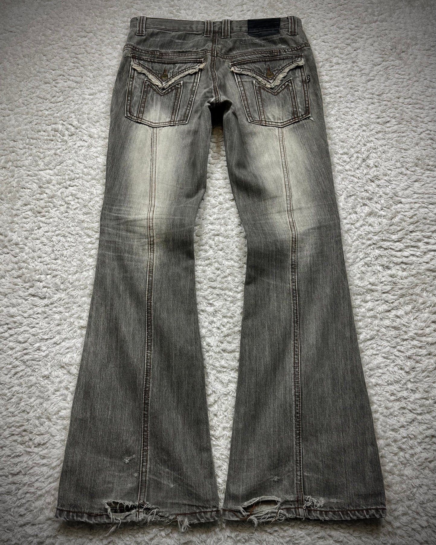 Morgan Homme Fringed Flap Pockets Flared Jeans