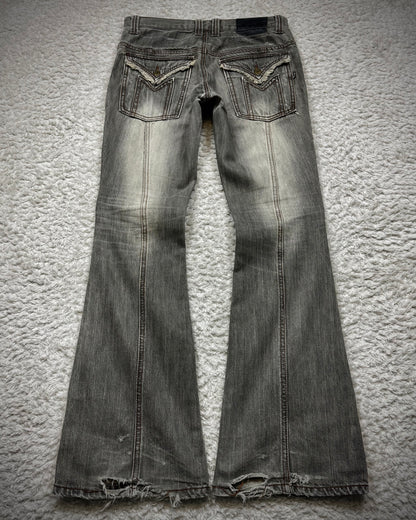 Morgan Homme Fringed Flap Pockets Flared Jeans