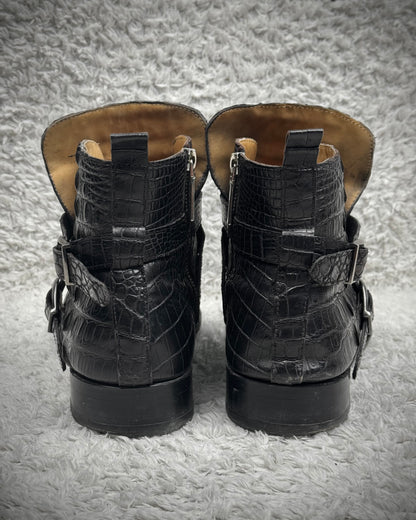 Belted Depth Sculpted Crocodile Leather Boots