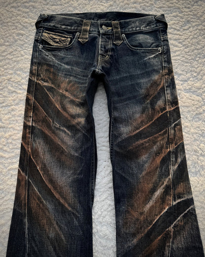 Tornado Mart Python Detailed Mud Claw Marks Washed Flared Jeans