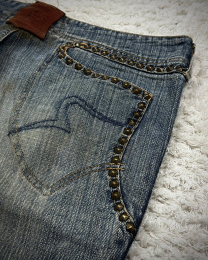 Obelisk Star Studded Vintage Flared Jeans