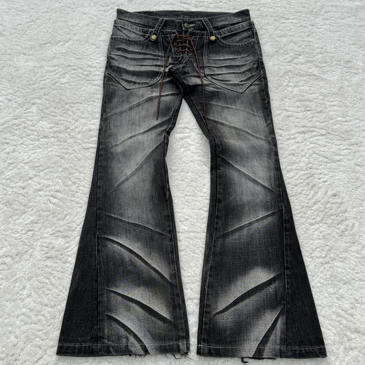 Tornado Mart Claw Marks Flared Lace-Up Jeans