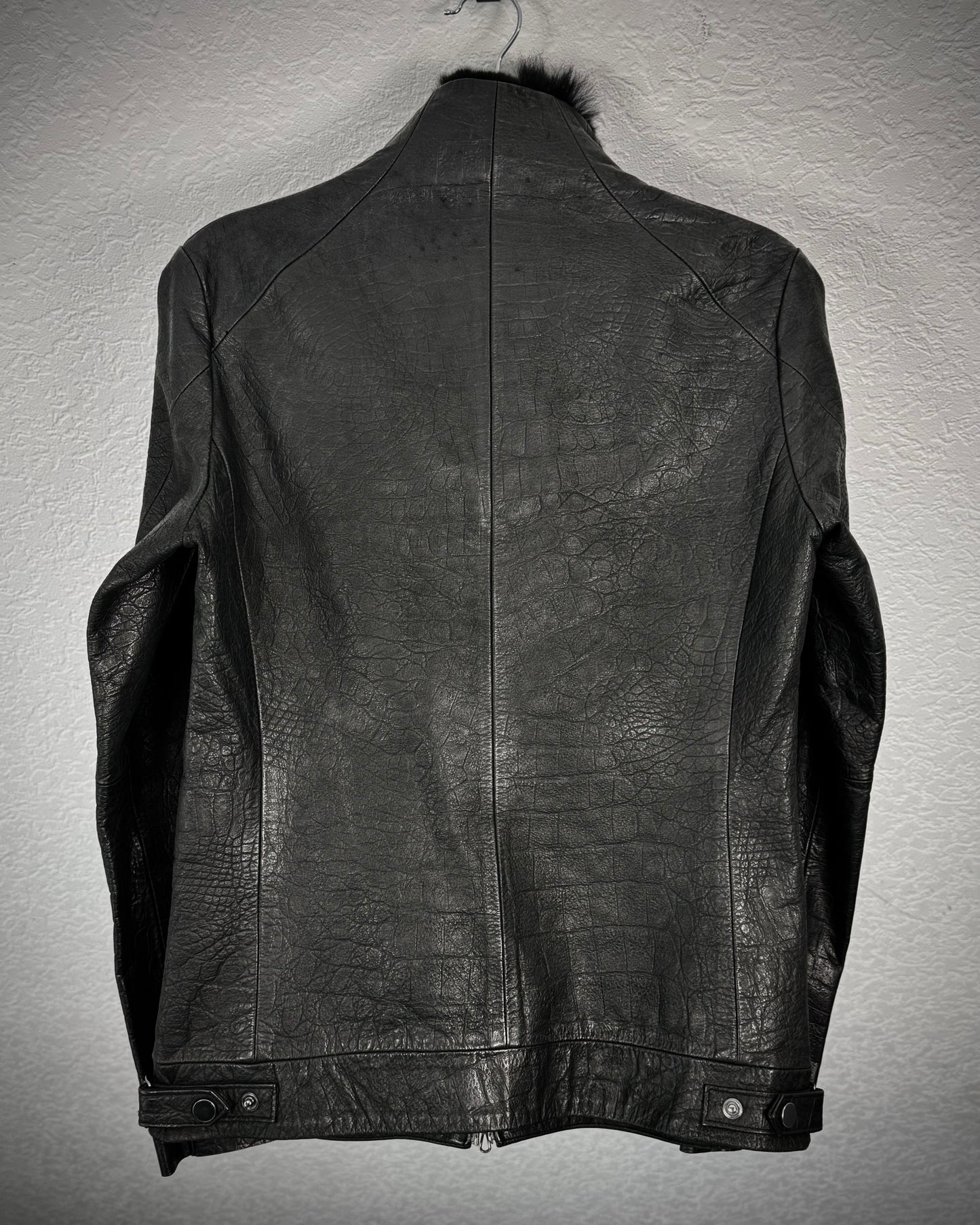 Tornado Mart Crocodile Textured Leather Fur Jacket
