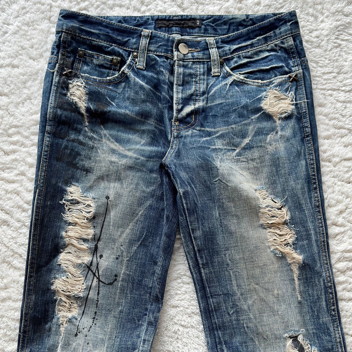 Fuga Wax & Paint Splatter Distressed Bootcut Jeans