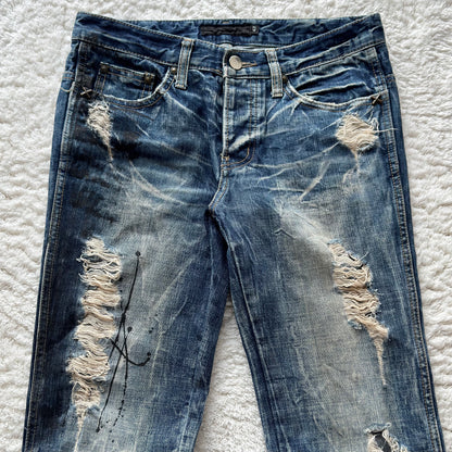 Fuga Wax & Paint Splatter Distressed Bootcut Jeans