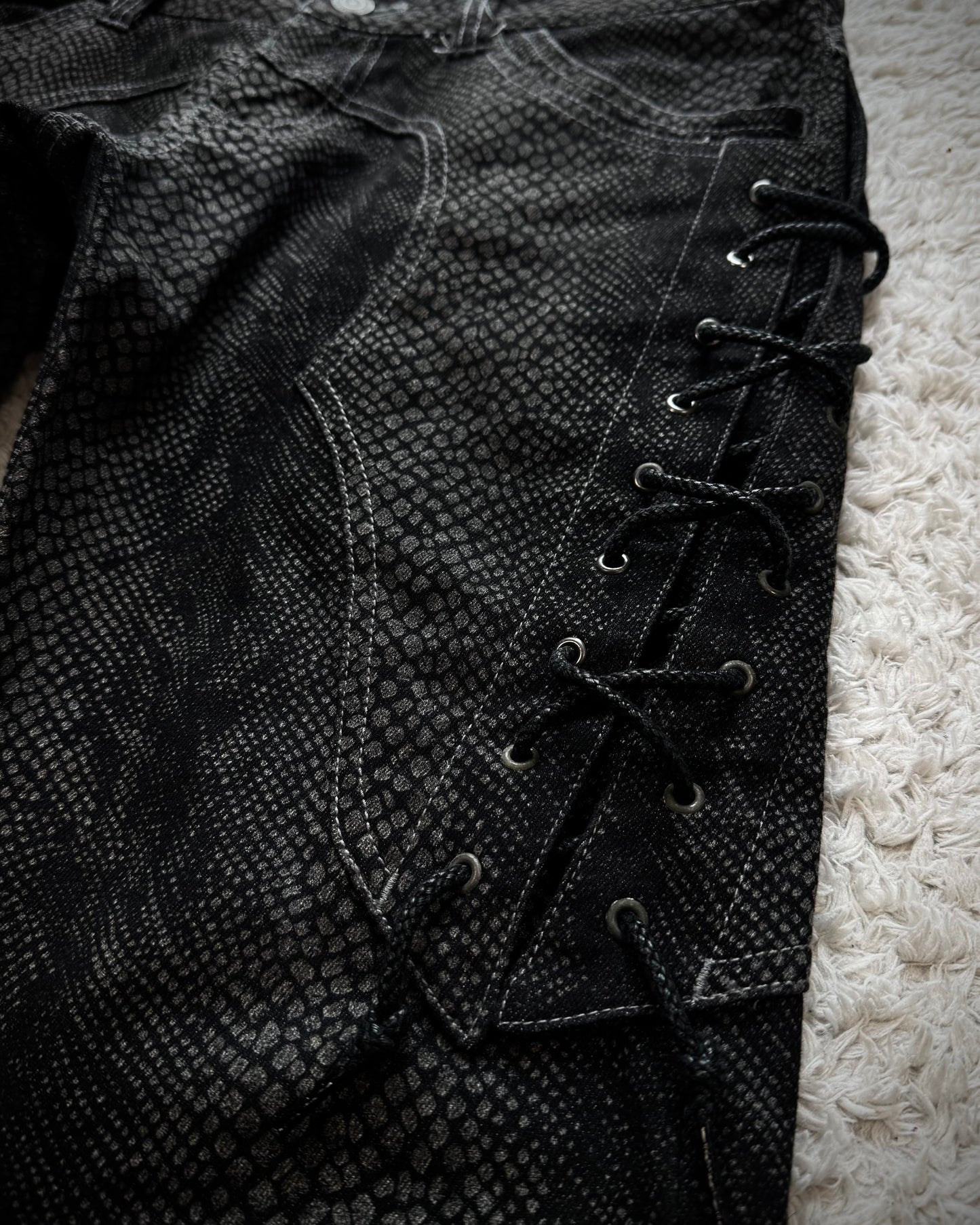 Tornado Mart Python Lace Up Flared Jeans