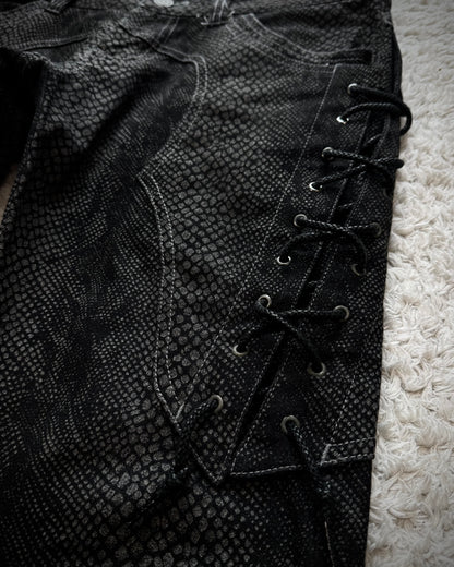 Tornado Mart Python Lace Up Flared Jeans