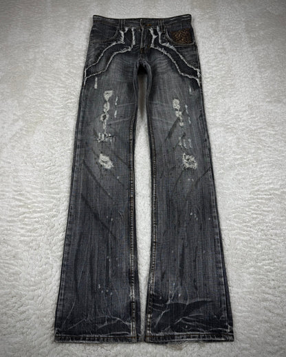 Semantic Design Clawmark Washed Snakeskin Detailed Bootcut Denim