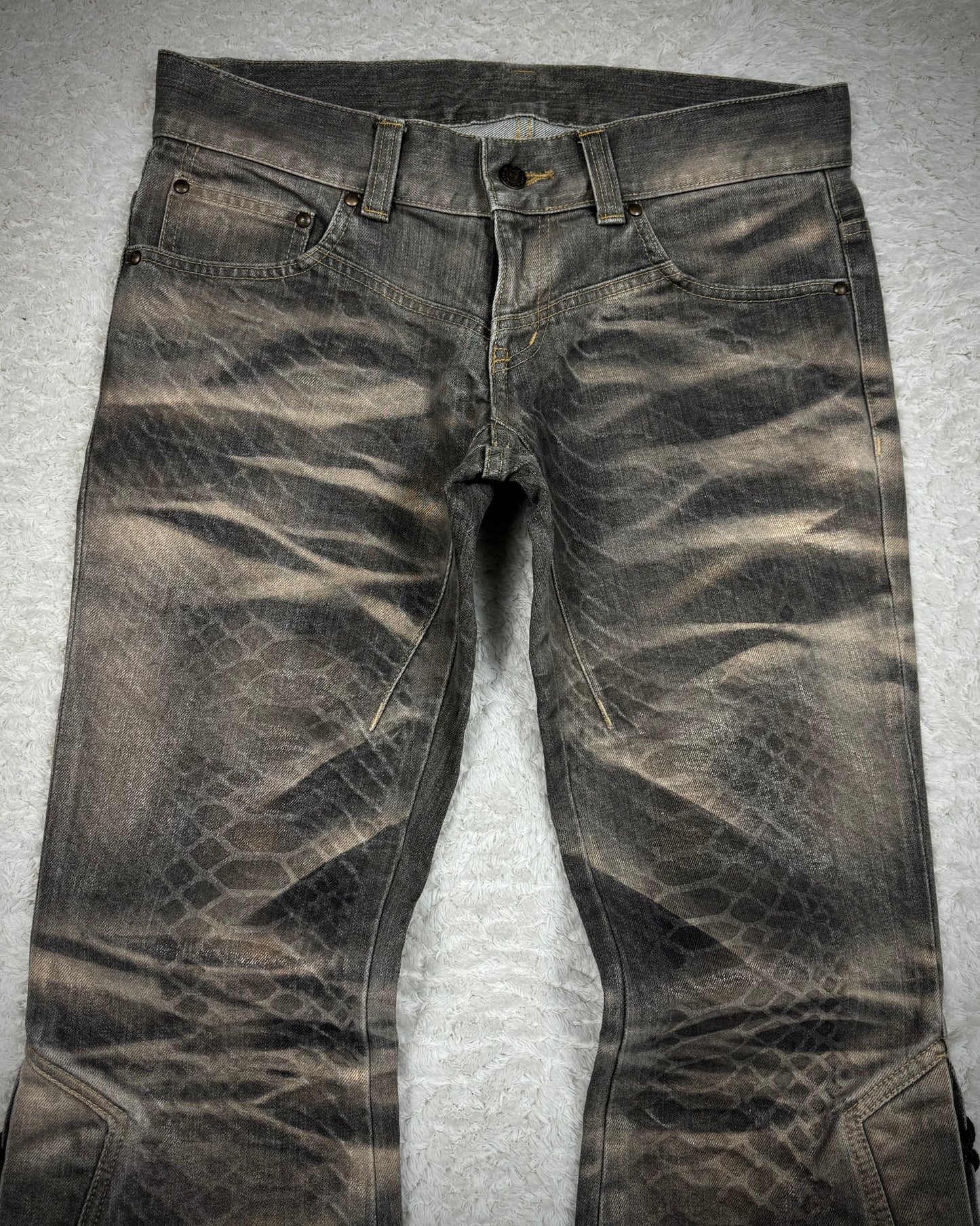 Tornado Mart Python Waxed Lace Up Flared Jeans