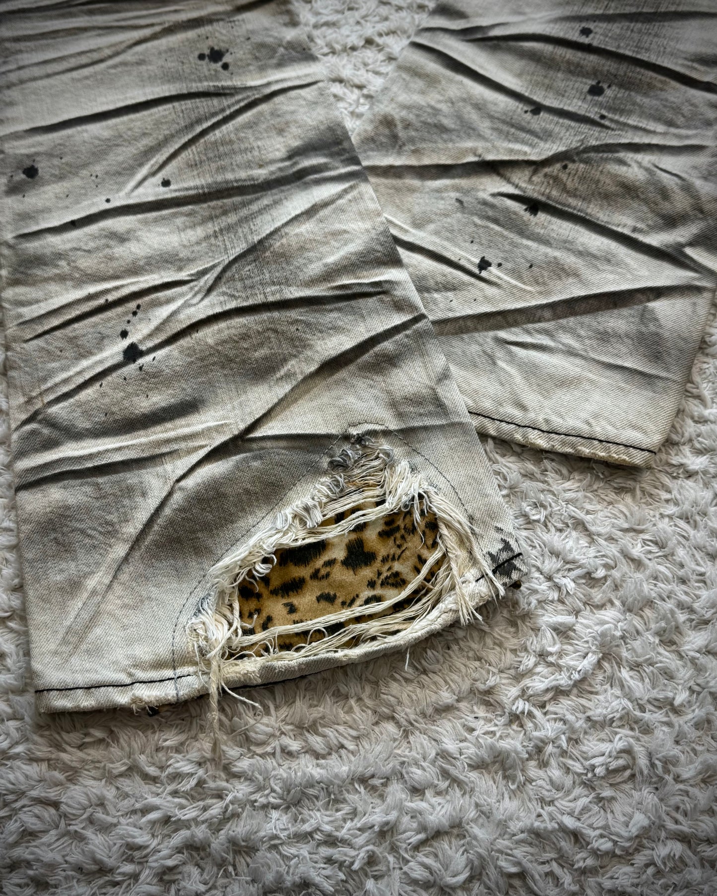 CavariA Leopard Repaired Clawmarks Washed Bootcut Jeans
