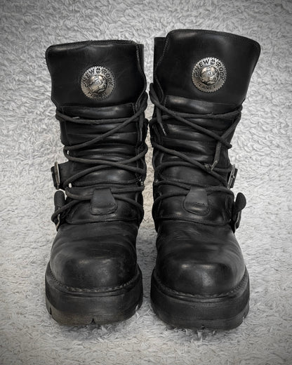 New Rock Steel Heel High Top Leather Boots