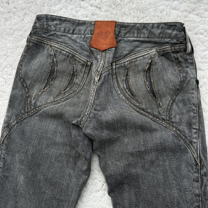 Obelisk Slashed Knee Flared Jeans