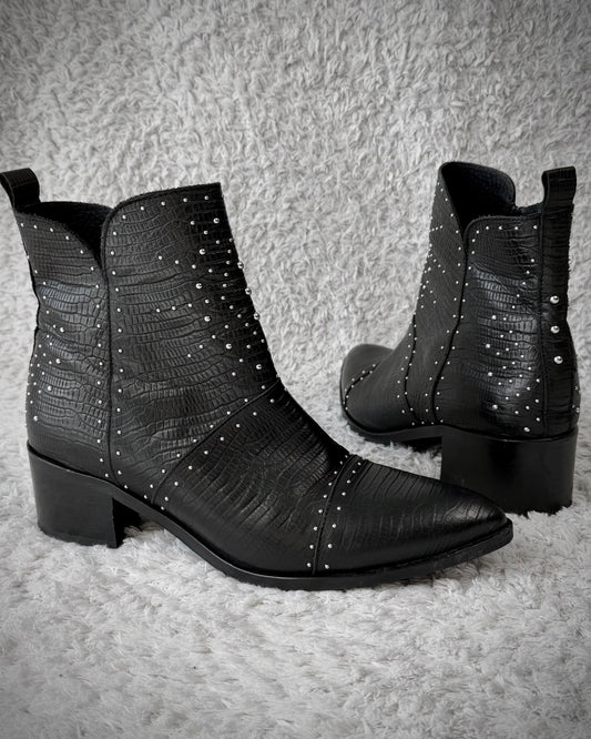 Sacha Reptile Textured Studded Leather Boots