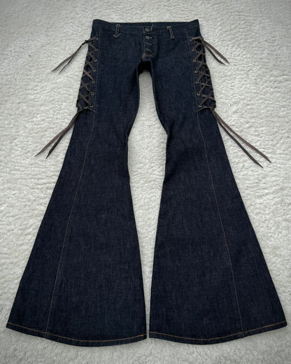 Dee Dee Raw Denim Lace Up Flared Bell Bottoms