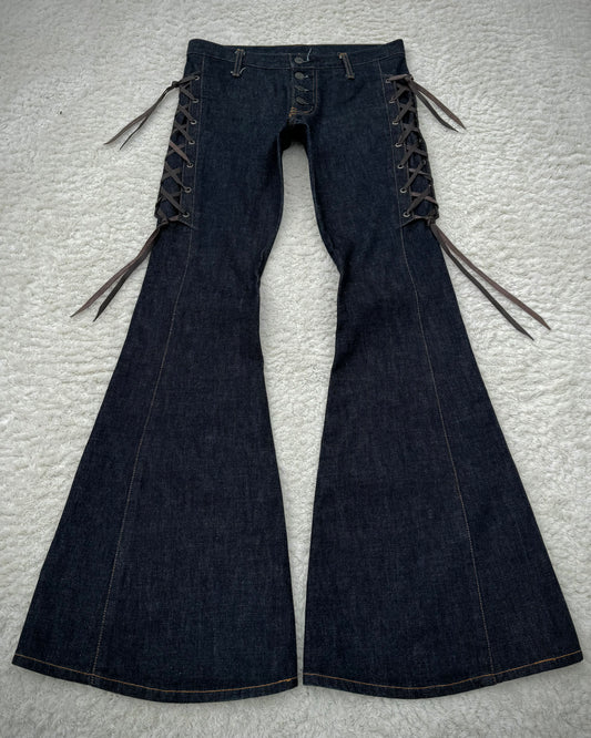 Dee Dee Raw Denim Lace Up Flared Bell Bottoms