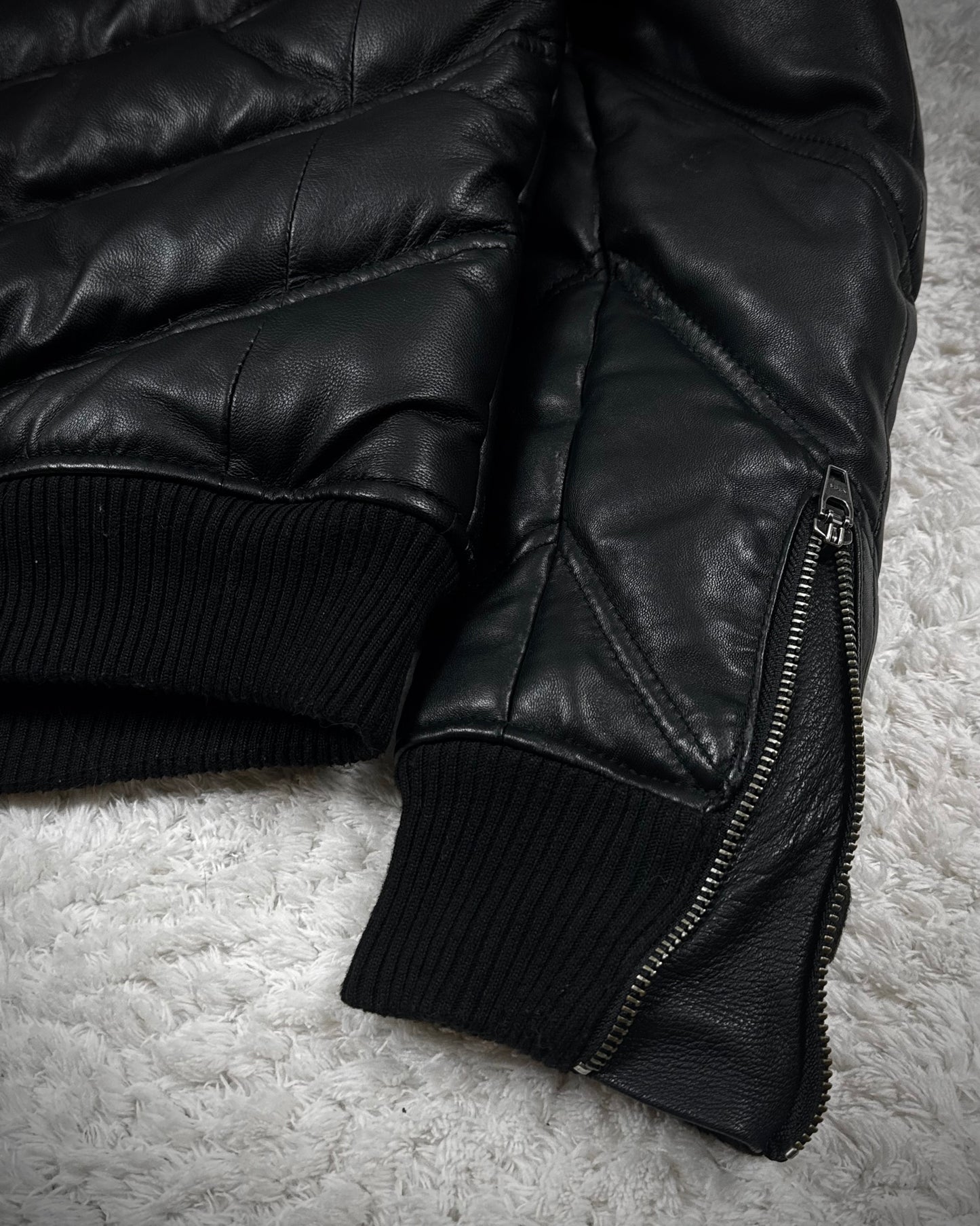 Jack Rose Fur Hood Leather Puffer Jacket