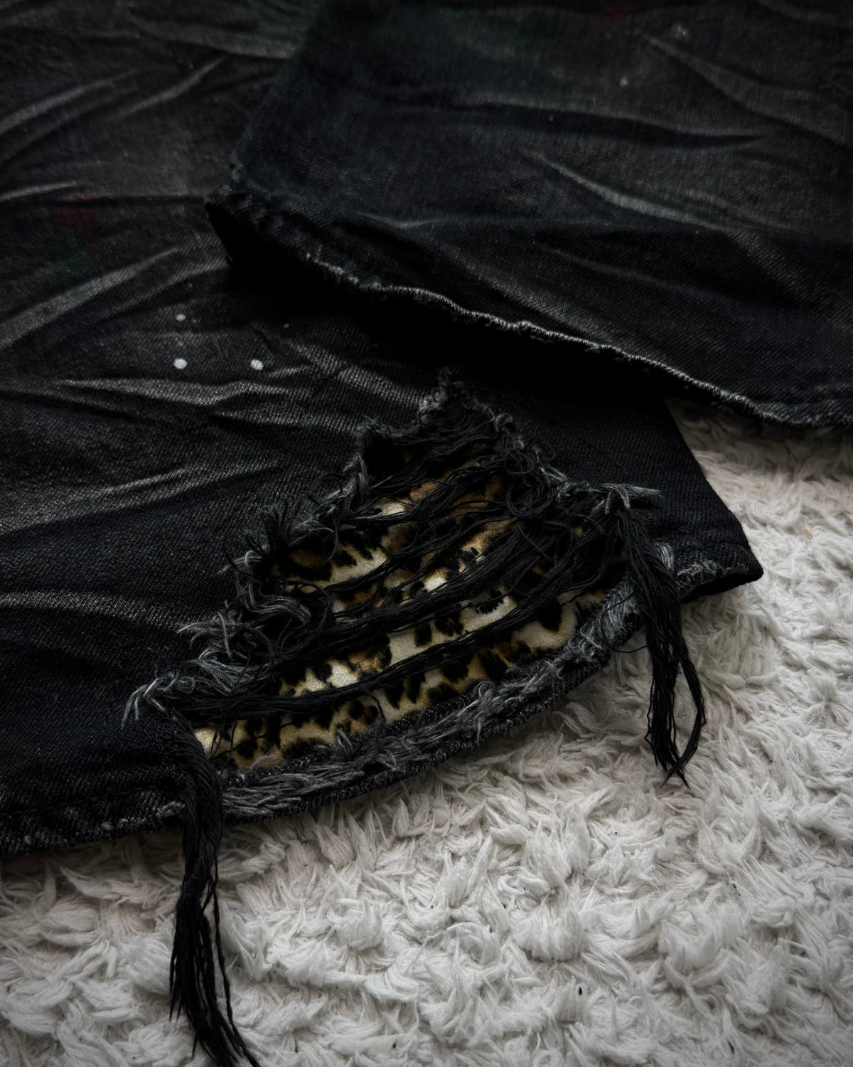 CavariA Leopard Repaired Clawmarks Flared Jeans