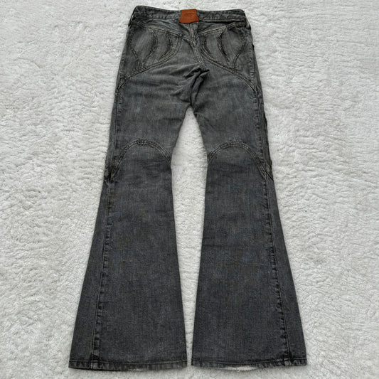 Obelisk Slashed Knee Flared Jeans