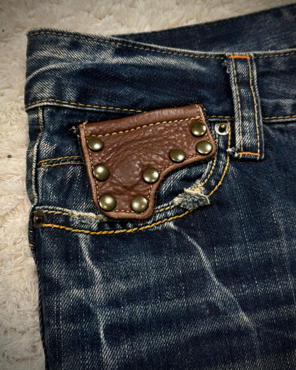 Glad News Studded Leather Pockets Flared Jeans