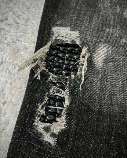 Midas Croc Repaired Silver Waxed Lace Up Bootcut Jeans