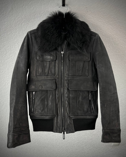 GalaabenD Ram Fur Collar Leather Jacket