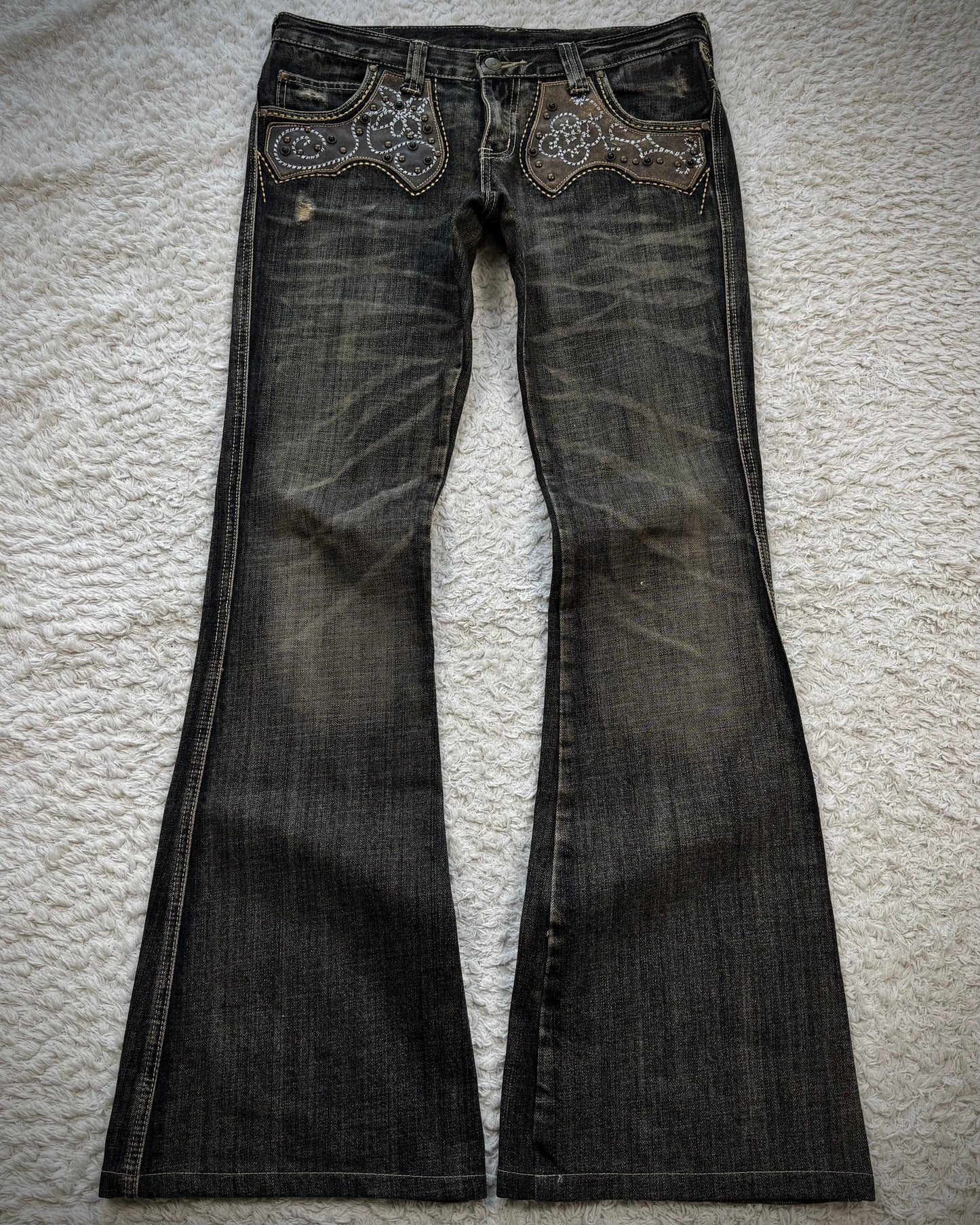 Tornado Mart Western Studded Python Flared Jeans