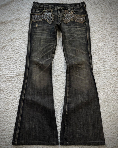 Tornado Mart Western Studded Python Flared Jeans