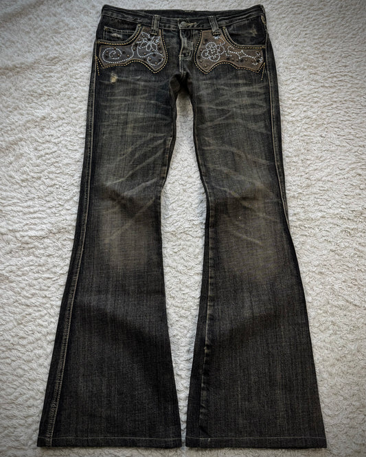 Tornado Mart Western Studded Python Flared Jeans
