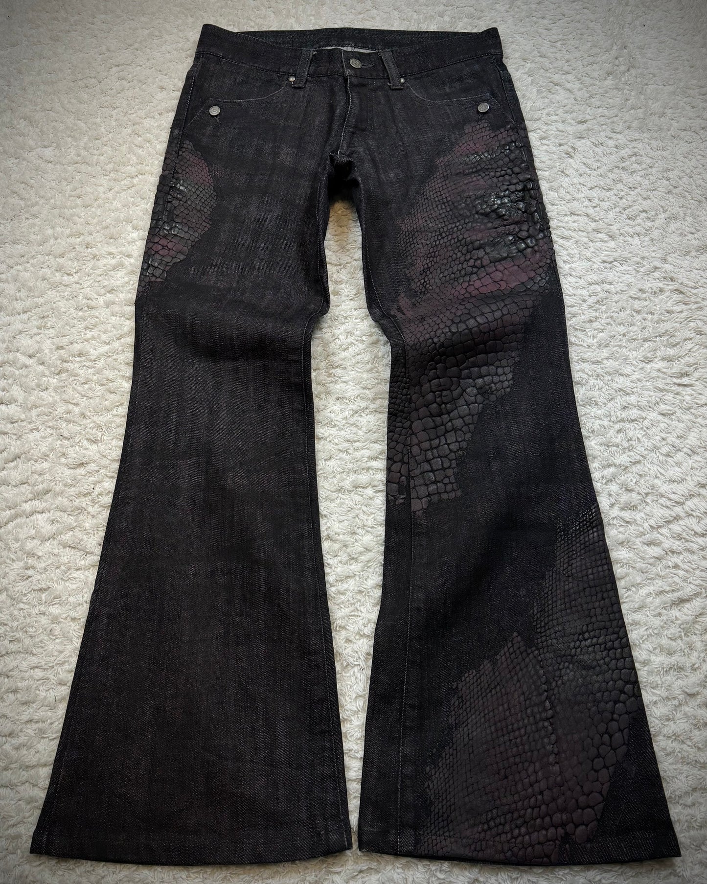 Tornado Mart 3D Python Coated Flared Jeans