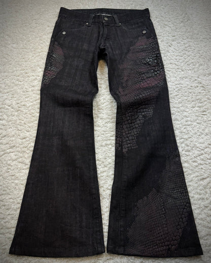 Tornado Mart 3D Python Coated Flared Jeans