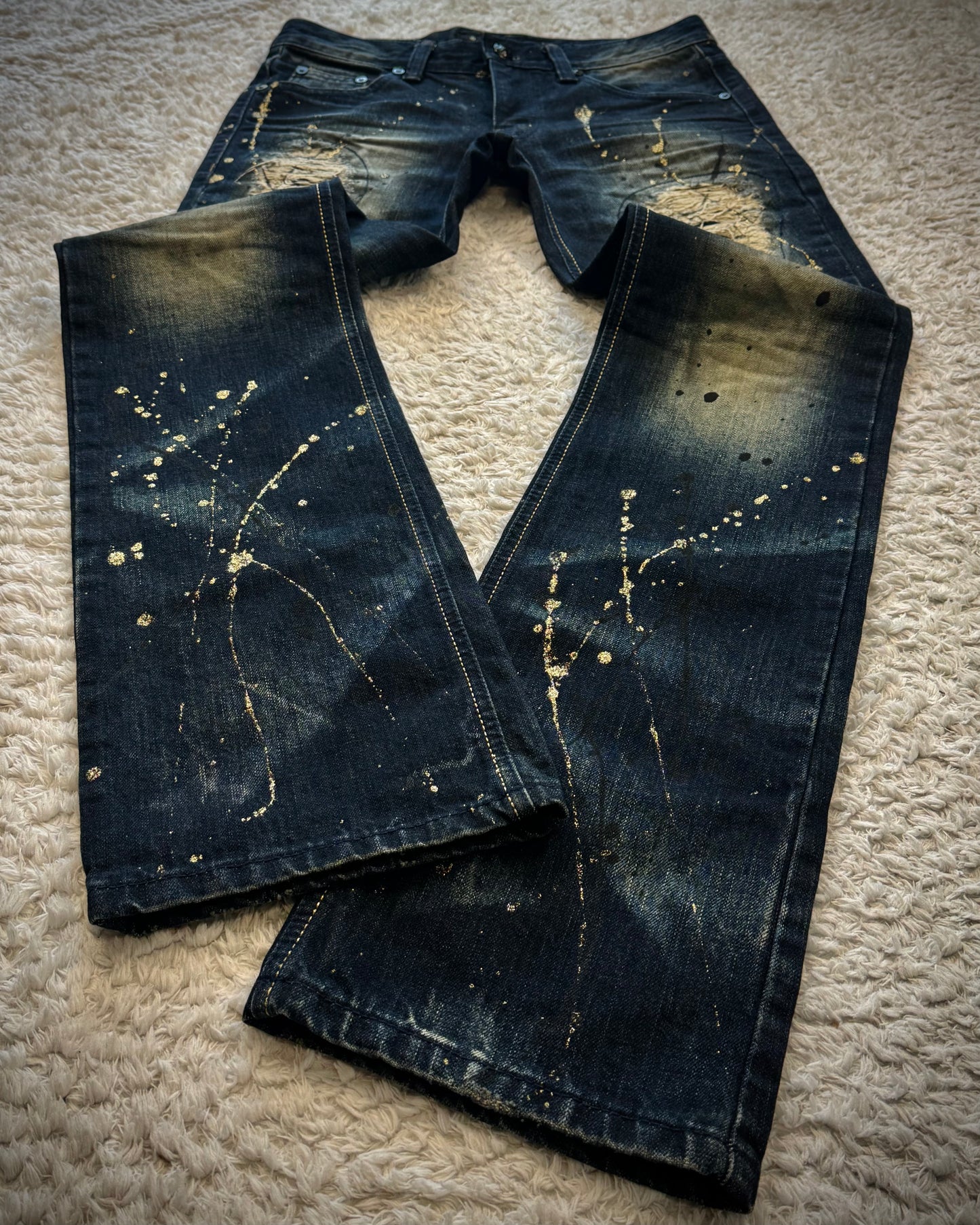 Lagust Mud Washed Gold Splatter Distressed Bootcut Denim
