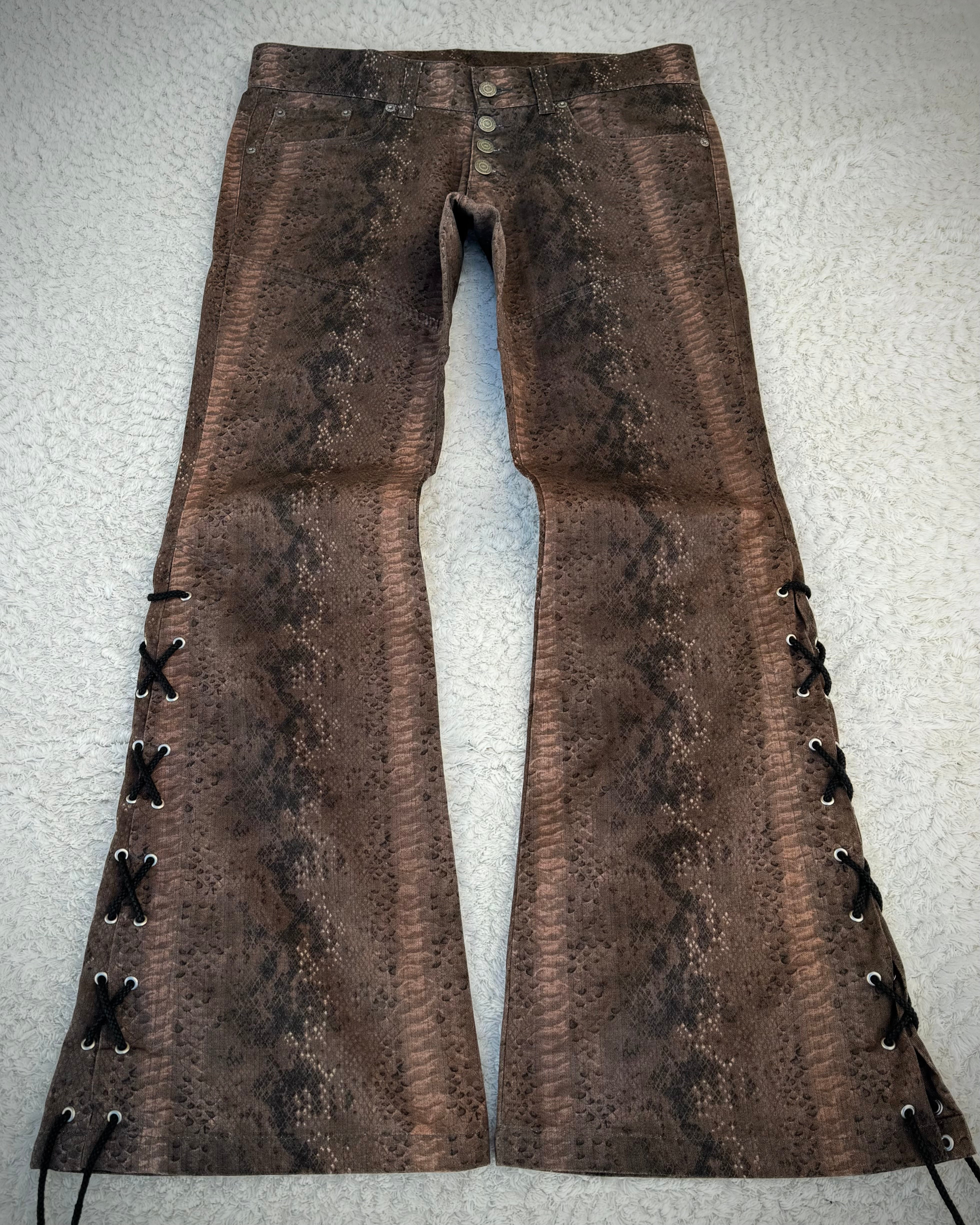 Tornado Mart Python Pattern Lace Up Flared Pants – Paroxa