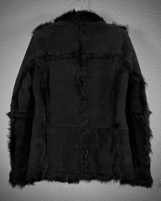 Back Bone Cross Fur Shearling Leather Jacket
