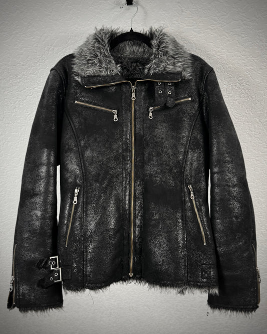 Mussino Luster Textured Fur Lined Jacket