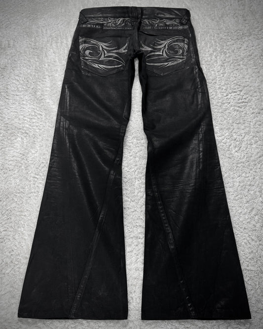 Tornado Mart Xray Waxed Tribal Embroidery Flared Jeans