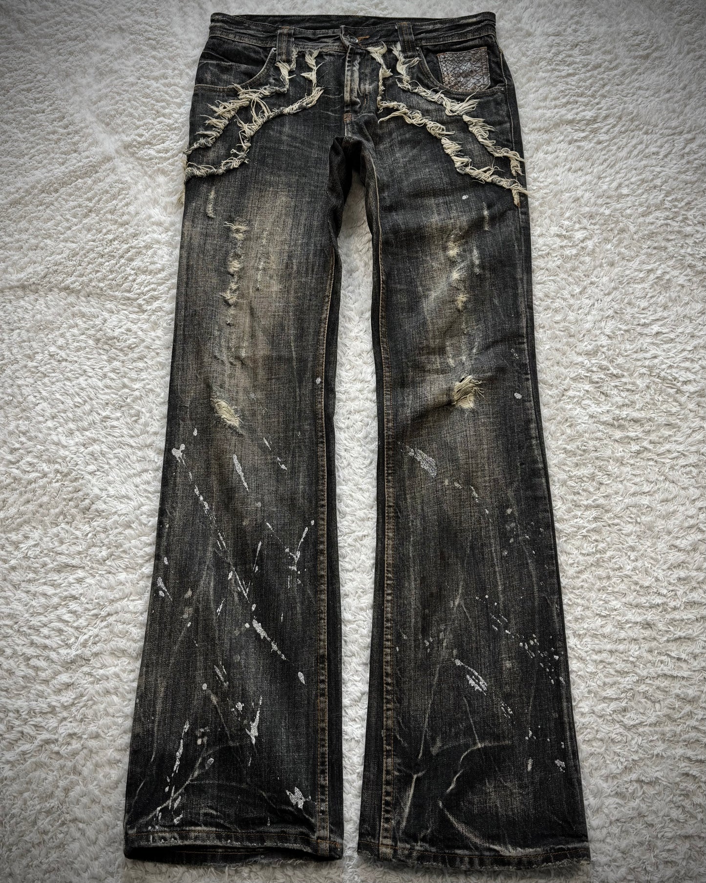 Semantic Design Python Detailed Silver Splatter Bootcut Jeans