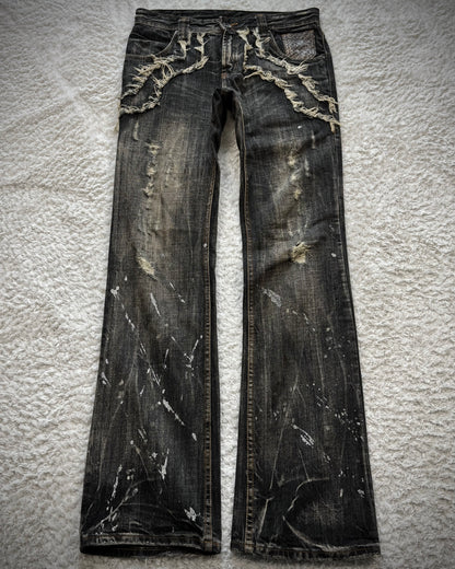 Semantic Design Python Detailed Silver Splatter Bootcut Jeans