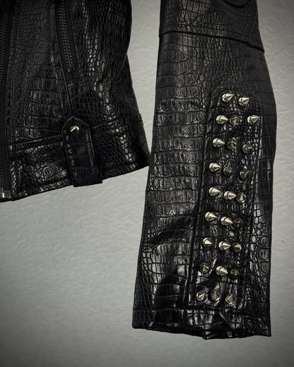 SX Honey Pot Crocodile Textured Studded Leather Jacket