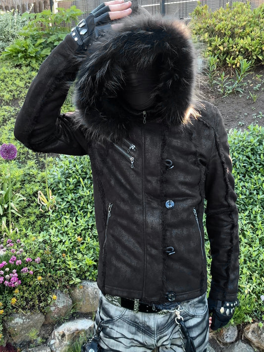 Fuga Fur Hood Fringed Luster Jacket