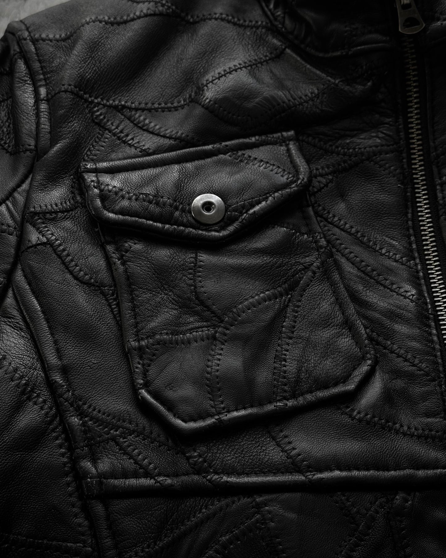 Rattle Trap Scar Stitched Leather Patchwork Jacket