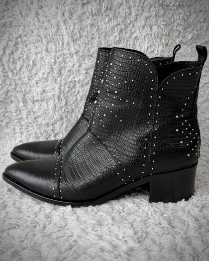 Sacha Reptile Textured Studded Leather Boots