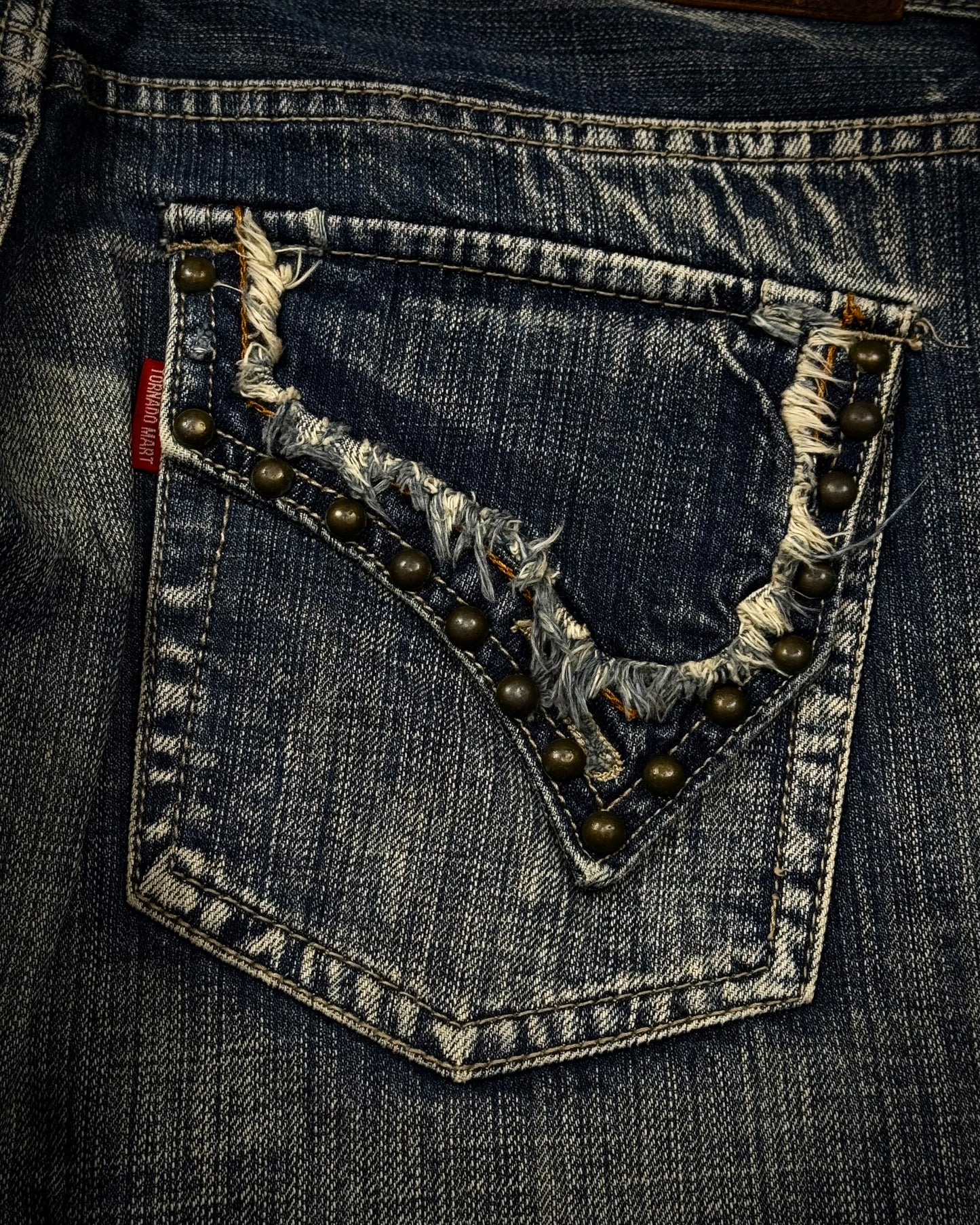 Tornado Mart Spiral Fringed Studded Flared Jeans