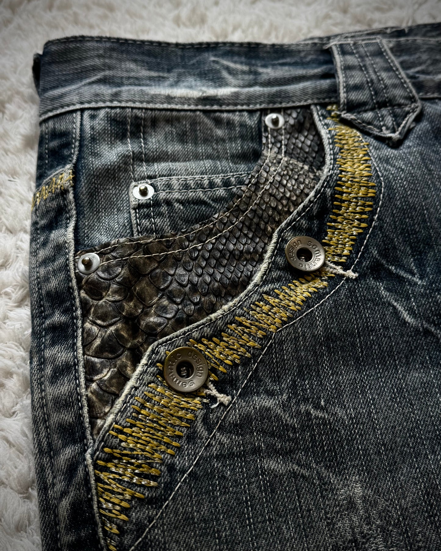 Semantic Design Python Detailed Sword Knee Bootcut Jeans