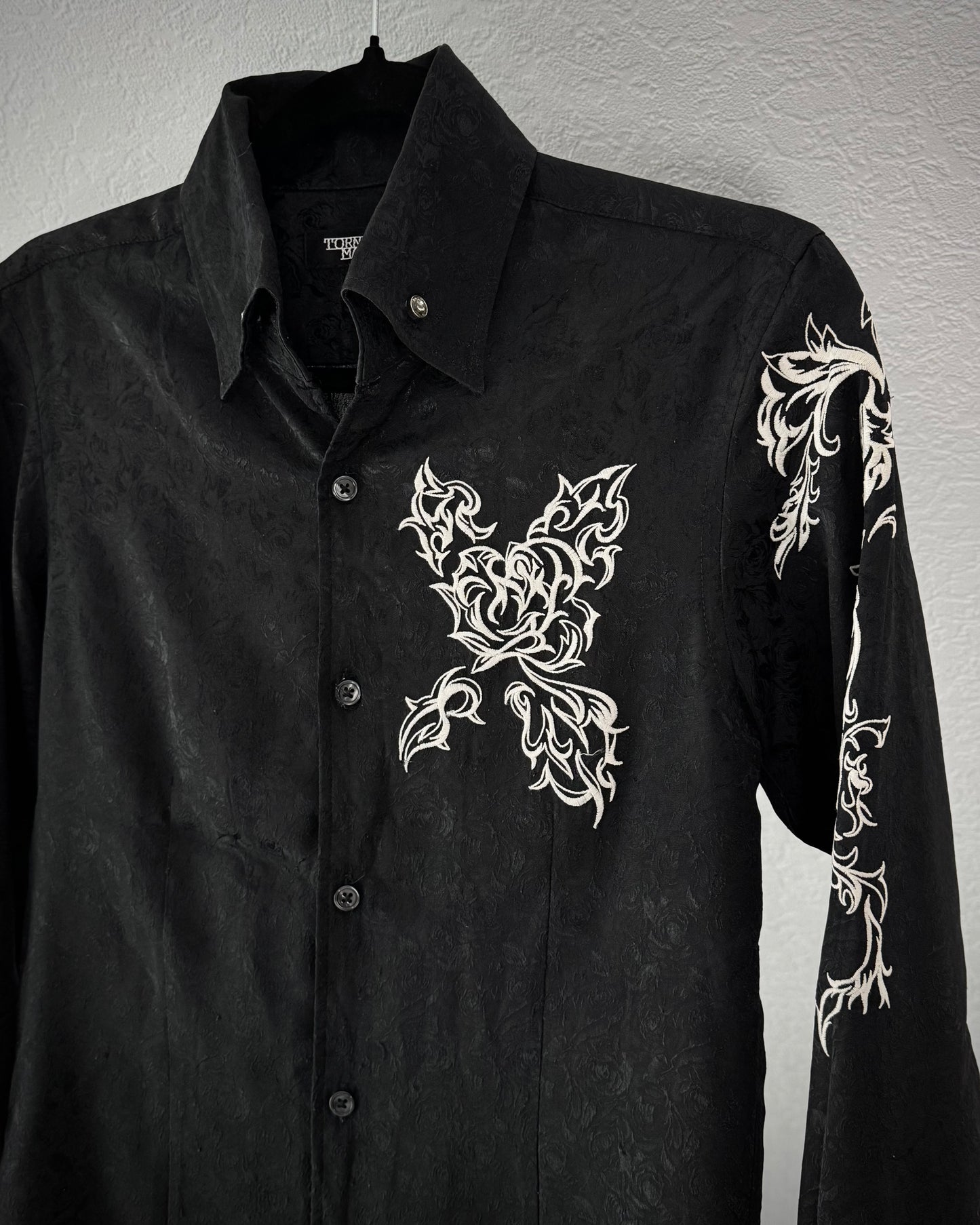 Tornado Mart Tribal Embroidery Floral Button Up Shirt
