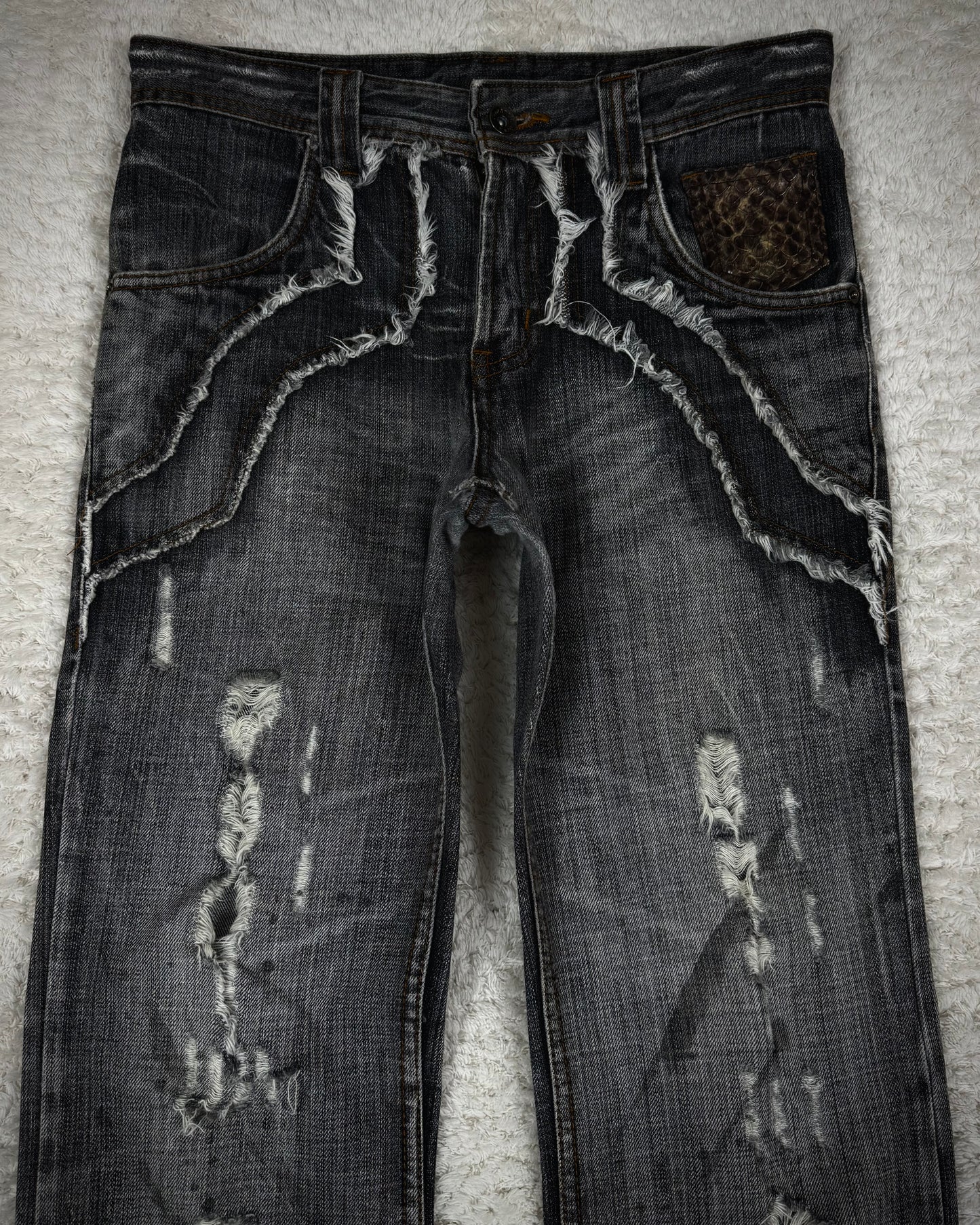 Semantic Design Clawmark Washed Snakeskin Detailed Bootcut Denim
