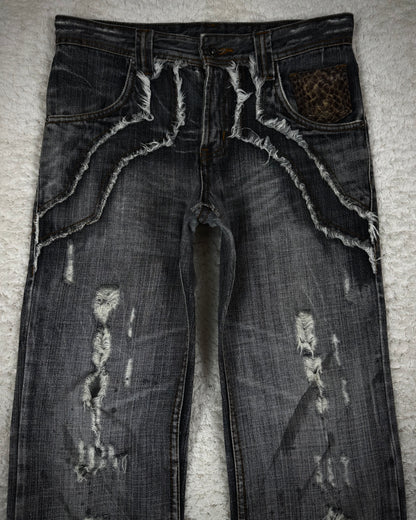 Semantic Design Clawmark Washed Snakeskin Detailed Bootcut Denim
