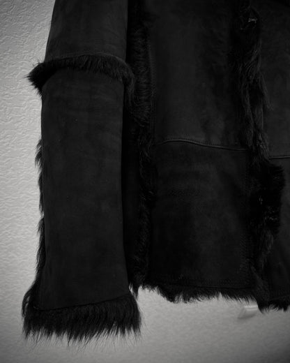 Back Bone Cross Fur Shearling Leather Jacket