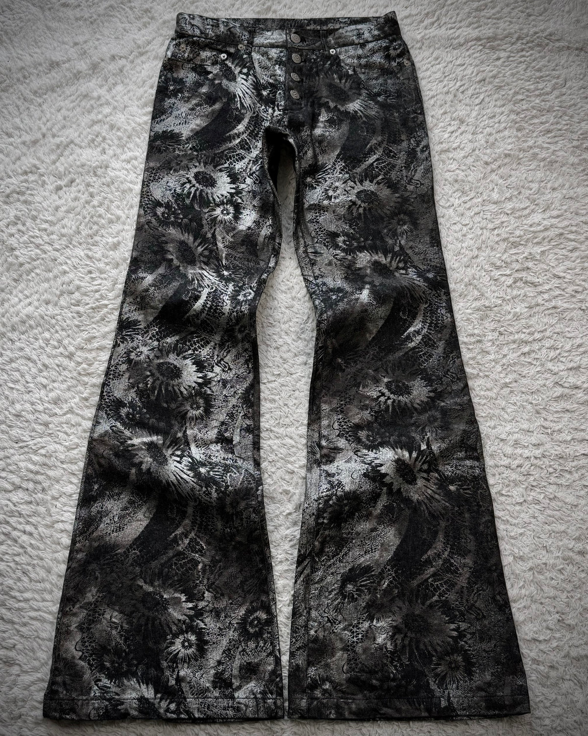 Tornado Mart Metallic Floral Flared Jeans