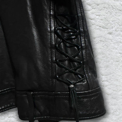 14th Addiction Tassel Lace-Up Leather Rider Jacket