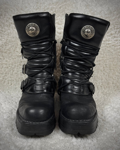 New Rock Laced Steel Heel Leather Boots